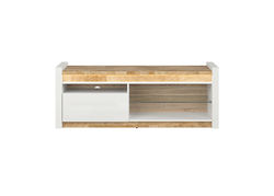 ALBA8 svetainės baldų komplektas: komoda, vitrina, indauja, pakabinama lentyna, TV spintelė