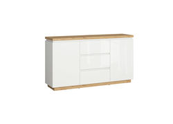 ERIKA17 modernus svetainės baldų komplektas: komoda su stalčiais ir durelėmis, vitrina