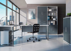 OLSEN12 biuro baldų komplektas: spintele, spinta, lentyna, rašomasis stalas