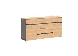 MYRA8 modernus svetainės baldų komplektas: komoda, TV spintelė, kavos staliukas, pakabinama lentyna