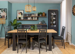 HANSEN18 GRAFITAS/ĄŽUOLAS padidinamas stalas virtuvei, svetainei, ištraukiamas pietų stalas