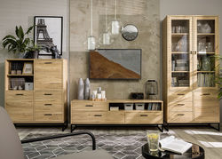 REINA svetainės baldų kolekcija: komoda, spinta, spintelė, staliukas