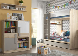 NEIDA vaikų, jaunuolio kambario baldų kolekcija: komoda, spintelė, lova, lentyna
