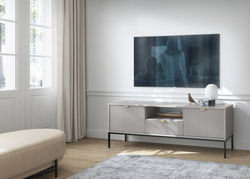 NEILAS1 PILKA/JUODA modernaus stiliaus TV spintelė, staliukas svetainei, valgomojo kambariui