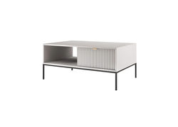 NEILAS8 PILKA/JUODA modernių svetainės baldų komplektas: komoda, spintelė, TV staliukas, kavos staliukas