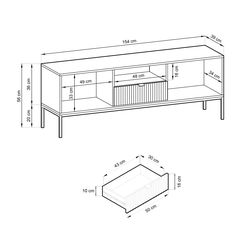 NEILAS1 PILKA/AUKSINĖ modernaus stiliaus TV staliukas, spintelė svetainei, valgomajam, su stalčiumi ir durelėmis