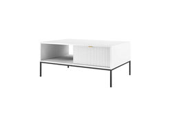 NEILAS10 BALTA/JUODA modernių svetainės baldų komplektas: komoda, spintelė, TV spintelė, kavos staliukas
