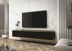 OREO 175 JUODA modernaus stiliaus pakabinama TV spintelė svetainei, valgomojo kambariui