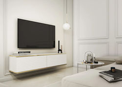 OREO 135 MDF BALTA pakabinama modernaus stiliaus TV spintelė svetainės, valgomojo kambariui