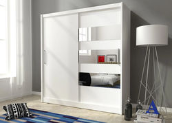 MATEO III 200 BALTA plati modernaus stiliaus spinta stumdomom durim miegamajam, svetainei, prieškambariui, vaikų, jaunuolio kambariui, su veidrodžiais