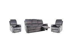 SKARLET 3+1+1 VELVET PILKA minkštų baldų komplektas su poilsio mechanizmais: trivietė sofa, fotelis reglaineris