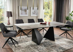 TIANA BJORN TAMSIAI PILKA minkšta modernaus stiliaus besisukanti kėdė, krėslas svetainei, valgomajam, virtuvei